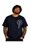 Men's Large Size Crew Neck T-Shirt Follow 26142 Navy Blue