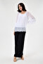 Women's White Italian Elastic Madonna Collar Ruffle Spanish Sleeve Lined Silk Blouse 38 - 44 Size - 5