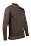 Men's Polo Neck Knitwear Brown Sweater Patterned Steel Knit Classic Fit - 5002F - 4