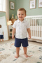 Baby Boy Muslin Wrapped Fabric Navy Shorts White Linen Shirt - 3
