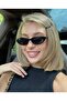 Aventino Black Slanted Cat Eye Tiny Slanted Trending Thin Sunglasses - 7