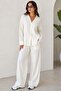 Ecru long sleeve striped shirt pants double set mg2329
