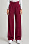 Burgundy High Waist Pocketed Buttoned Lycra Women's Palazzo Trousers