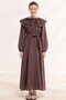 Collar Embroidered Dacron Dress - Brown