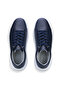 Men's Navy Blue 100% Leather Flexible Sole Lace-Up Casual Shoes Sneaker - 6