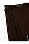 Wide Leg Belted Palazzo Fabric Trousers with Pockets - 3