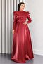Draped Chest Evening Dress Claret Red 19124 - 3