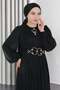 Pearl Detailed Draped Glittery Evening Dress Black 19189 - 2