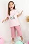 Girl's Capri Set with Flower and Bird Figures, 5-10 Years Old, Pink - 2