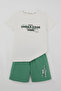 Boy's Shorts Set with Lettering Printed Shorts, Lacing Accessories, Pockets, Ages 8-14, Ecru - 5