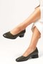 Mona Oil Green Color Blunt Toe Thick Sole Women's Short Heeled Shoes - 6