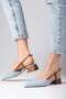 Carly Blue Color Denim Fabric Open Back Women's Short Heeled Jeans Shoes - 3