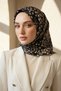 100% Twill Silk Crispy Flower Patterned Black - Cream Colored 90X90 Scarf Planting Shape: Hand Sewing - 3