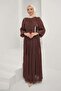 Plum Front Stone Detailed Sleeve Tie Evening Dress - 2