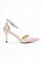 Women's Beige Shiny Open Back Comfortable Classic Heeled Shoes S4239 - 4