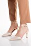 Women's Beige Shiny Open Back Comfortable Classic Heeled Shoes S4239 - 2