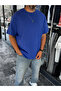 Blue Slit Basic Oversize T-Shirt C-007 - 3