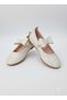 Girls' Cream Color Shiny Stylish Ballet Flats with Ankle Bows and Orthopedic Non-Slip Soles - 4