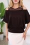 Tulle Detailed Off-Shoulder T-Shirt in Brown Color - 4