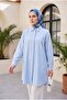 Oval Cut Long Shirt with Hidden Buttons - Baby Blue - 3