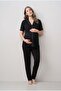 Women's Black Front Buttoned Short Sleeve Maternity Lohouse Pajama Set - 2