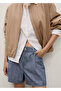 Striped Pleated Denim Shorts - 7