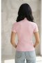 Short Sleeve Zipper Slim Fit Blouse - 3