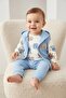 3 Piece Baby Boy Set with Hooded Vest, Elephant Embroidered Printed Bodysuit, Ribbed Bottom and Top Set 3-6-9