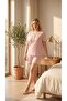Angelique Bamboo Fabric Short Sleeve Collar Lace and Button Detailed Floral Pattern Women's Shorts Set22076-77