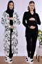 Effortt Maternity Pajama Set with Hijab, Soft Textured Cotton Robe - Black
