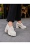 Women's Metal Buckle Detail Loafer Shoes-Beige Patent Leather - 3