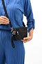 Black Unisex Wallet, 4 Compartments, Phone Holder, Original Crinkle Fabric, Cross Strap Shoulder Bag, 20X12Cm - 3