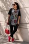 Black Tunic Leggings Set Viscose Fabric Digital Printed Stone Detail Large Size C6005 - 7