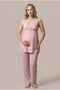 Women's Powder Patterned Lace New Season 3-Piece Maternity Pajama Set with Dressing Gown - 5