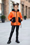 Minigimin Neon Printed Coat with Character on the Back - Orange