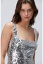 Silver Payetli Midi Abiye Elbise - 4