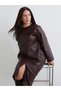 Alita City Farkıyla Soulife Burgundy Faux Leather Plain Oval Neck Long Sleeve Women's Blouse