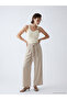 Lcw Vision Beige Wide Leg Women's Trousers with Belt - 2