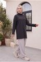 Turtleneck Slit Ribbed Knit Tunic -Anthracite - 3