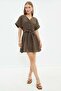 Belted Linen Look Mini Dress - 2