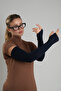 Navy Blue Hijab with Attached Sleeves Viscose Plain 1024_02 - 3