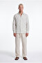 Men's Striped Muslin Oversize Shirt Beige