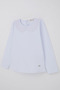 Girl's Long Sleeve T-Shirt with Lace Detail on the Collar, Ages 8-14, Off-White - 6