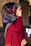 100% Twill Silk Scarf with Plaid Pattern Black - Burgundy Color 90X90 Scarf Sewing Shape: Hand Sewing - 6