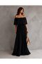 Black Pleated Chiffon Long Evening Dress 582848