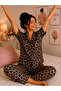 Ultra Soft Textured Cotton Buttoned Pajama Set with Leopard Pattern - 3