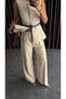Gold Button Detailed Sleeveless Vest and Pants Set with Belt Accessory - 3