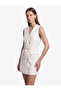Pocketed Metal Buttoned Belted Sleeveless Double Breasted Collar Mini Jacket Dress - 2