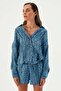 Prinkipo Vegan Silk Printed Oversize Shirt Blue - 3
