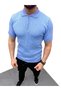 Men's summer knit hair weave t-shirt short sleeve polo collar zippered t-shirt - baby blue - 3